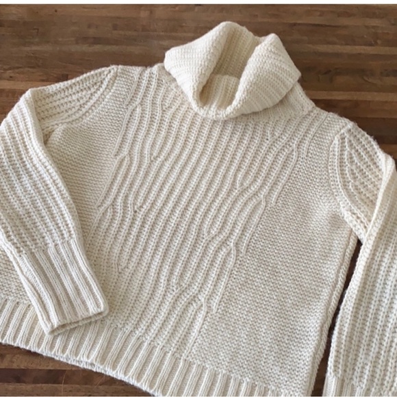 Banana Republic Cream Ivory Mixed Stitch Chunky High Neck Turtleneck Large - Picture 2 of 5
